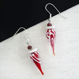 Red & White Swirl Design Earrings