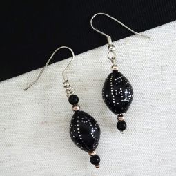 Handpainted Black Oval Bead Earrings