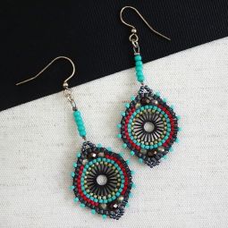 Beaded Medallion Earrings, Turquoise