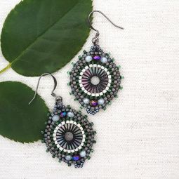 Beaded Medallion Earrings, Green