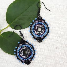 Beaded Medallion Earrings, Lavender