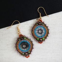 Beaded Medallion Earrings, Mauve