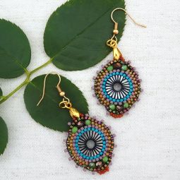 Beaded Medallion Earrings, Mauve