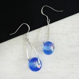 Iridescent Light Blue Glass Drop Earrings