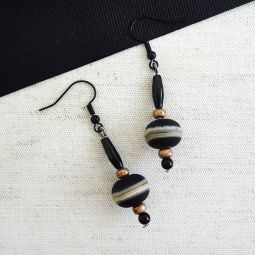 Modern Black Bead Drop Earrings