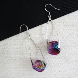 Modern Dangle Earrings, Volcanic Glass Bead