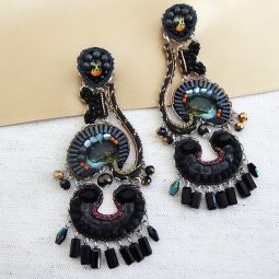 Elia, Large Chandelier Earrings, Black Forest