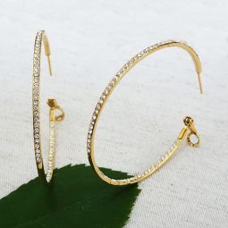 Large Rhinestone Hoop Earrings, Gold