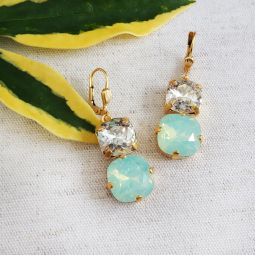 Double Crystal Drop Earrings, Sea Opal