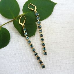 Long Dangling Crystal Chain Earrings, Midnight