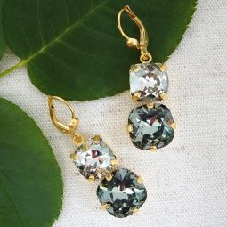 Double Crystal Drop Earrings, Clear & Black Diamond