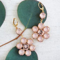 Crystal Flower Earrings, Dusty Pink