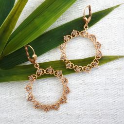 Gold Filigree Wreath Earrings, Black Diamond Crystal
