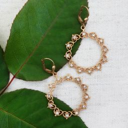 Gold Filigree Wreath Earrings, Clear Crystal