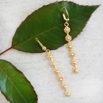 Delicate Long Flower Drop Earrings, Pearls