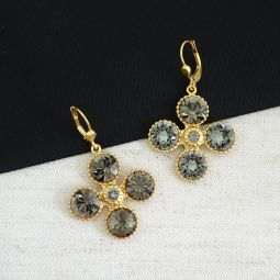 Black Diamond Crystal Petal Earrings