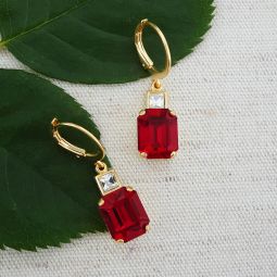 Rectangular Duet Earrings, Red