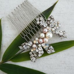 Crystal Comb, Ivory & Blush Pearls SALE