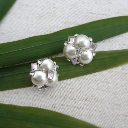 Button Pearls and Crystals Stud Earrings SALE