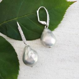 Oval Gray Pearl Drop Earrings