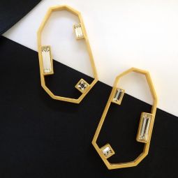 Large Gold Geometric Earrings, Crystals SALE