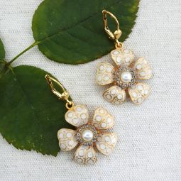 Creame, Gold Enamel Flower Earrings