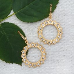 Gold Filigree Hoop Earrings with Crystals