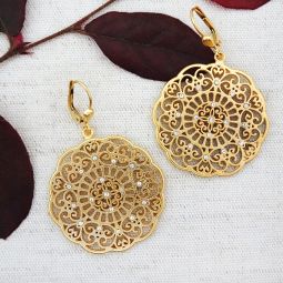 Round Gold Filigree Earrings, Petite Crystals