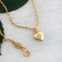 Small Gold Heart Pendant Necklace, Crystal Center