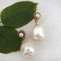 Vintage Style White Baroque Pearl Earrings