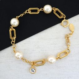 Oval Link Bracelet, Pearls and Charm