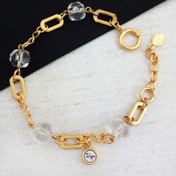 Oval Link Bracelet, Crystals and Charm