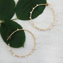 Thin Gold Hoops with Silver Beads