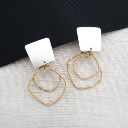 Thin Double Hoops, Square Post Clip Earrings