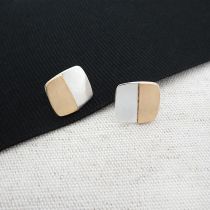 Two-Tone Small Square Stud Earrings