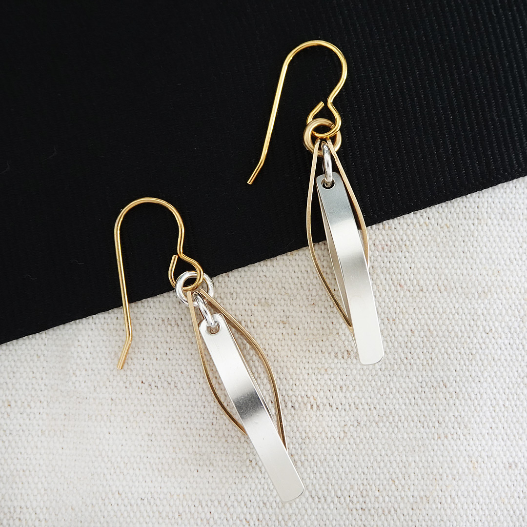 Marjorie Baer Modernist Hammered Mixed buying Metal Earrings – MB SF 925 Silver Wires Pierced Dangles – 1970s Studio Jewelry