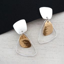 Triangular Drop Earrings, Brass Accent, Clip-On