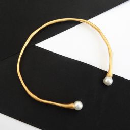 Thin Gold Cuff, Pearl Ends