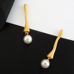 Modern Gold Earrings with Pearl Drop