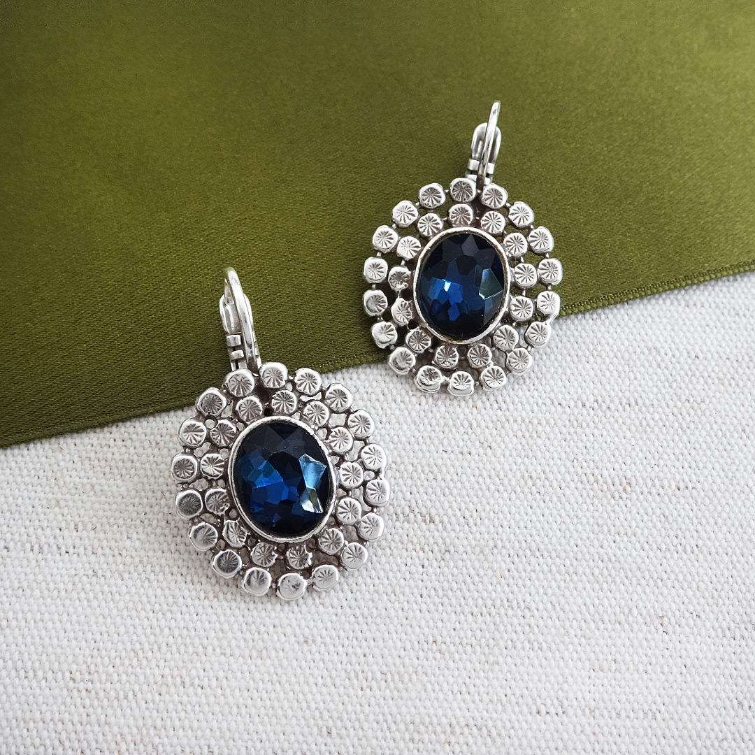 Rectangle Two Tone Blue Drop Earrings - Judith Leiber