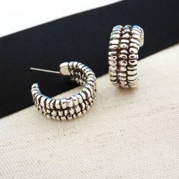 Mini-Hoop Earrings, Silver