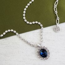 Simple Oval Pendant Necklace, Blue Center Stone