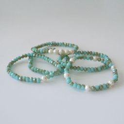 Stack-Them-Up 6mm Crystal & Pearl Bracelets Sea-Mist Set of 5 SALE!!