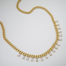 Gold Chain Necklace, Baguette CZ Drops