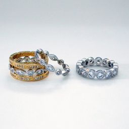 5 Band Stackable Ring Set, 1 Lg Stones, 4 Pave Bands