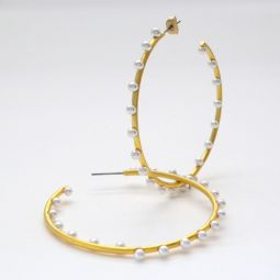 Large Gold Hoop Earrings with Pearls SALE!!