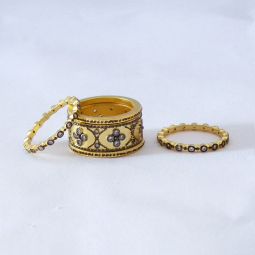 5 Band Ring Set, Gold, Black with CZs