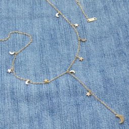 Stars & Moons "Y" Necklace, Gold