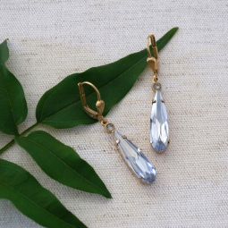Elongated Crystal Teardrop Earrings, Indian Sapphire