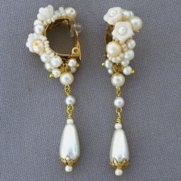 Vintage Pearl Drop Earrings, Clip-On